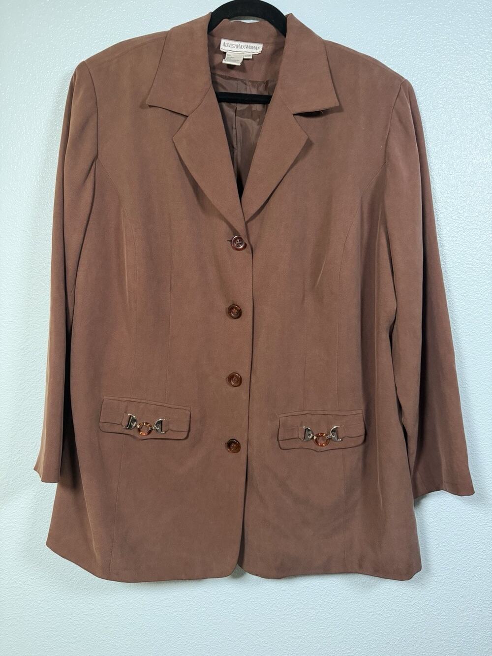 Vintage August Max Woman 18W 100% Silk Brown Blazer Jacket Horsebit Y2K